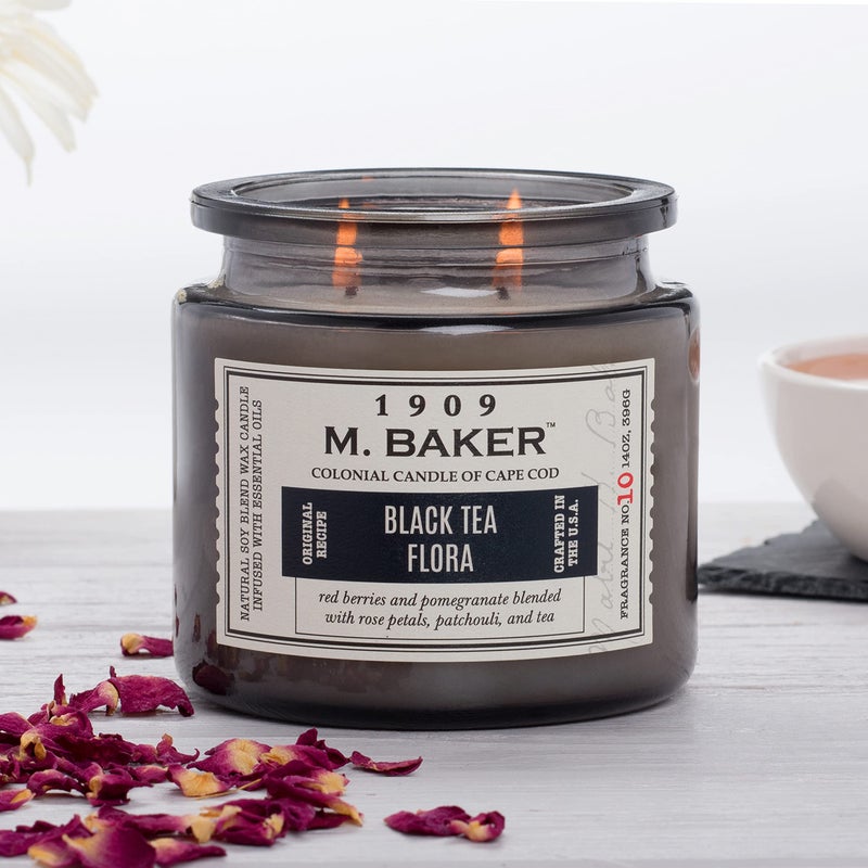 Colonial Candle Black Tea Flora Scented Jar Candle | 2-Wick Natural Soy Blend Wax Candle for Home | Relaxing Aromatherapy Candle Infused with Essential Oils | M. Baker Apothecary Glass Jar Candle - Image 3